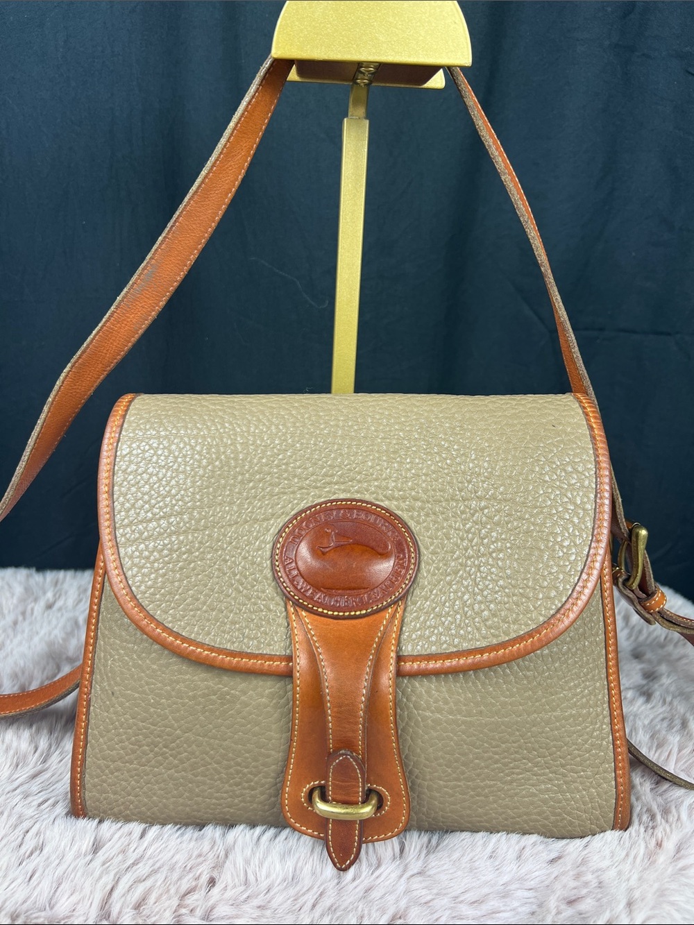Dooney & Bourke Vintage All-Weather Leather AWL Mushroom Taupe Buckle Crossbody
